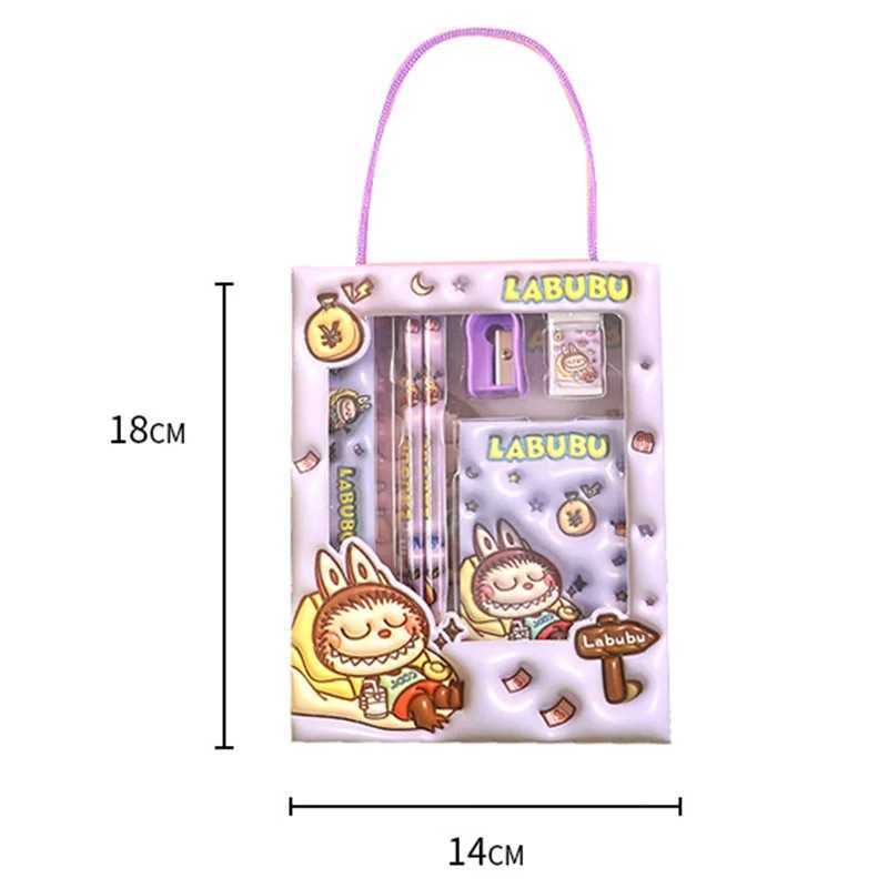 Kaii Labubu Stationery Set with Pencil Case for Kids Children Aesthetic School Learning Supplies Organizer Students Gift XJ250612