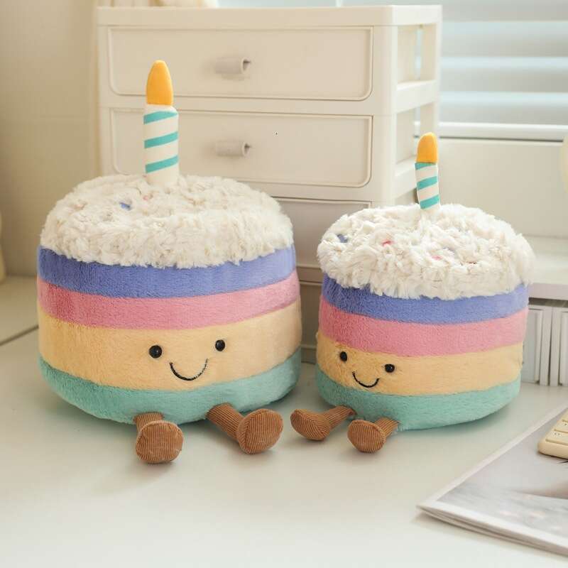 Cute JC Style Rainbow Cake Plush Toy Happy Birthday Doll Fun Atmosphere Gift