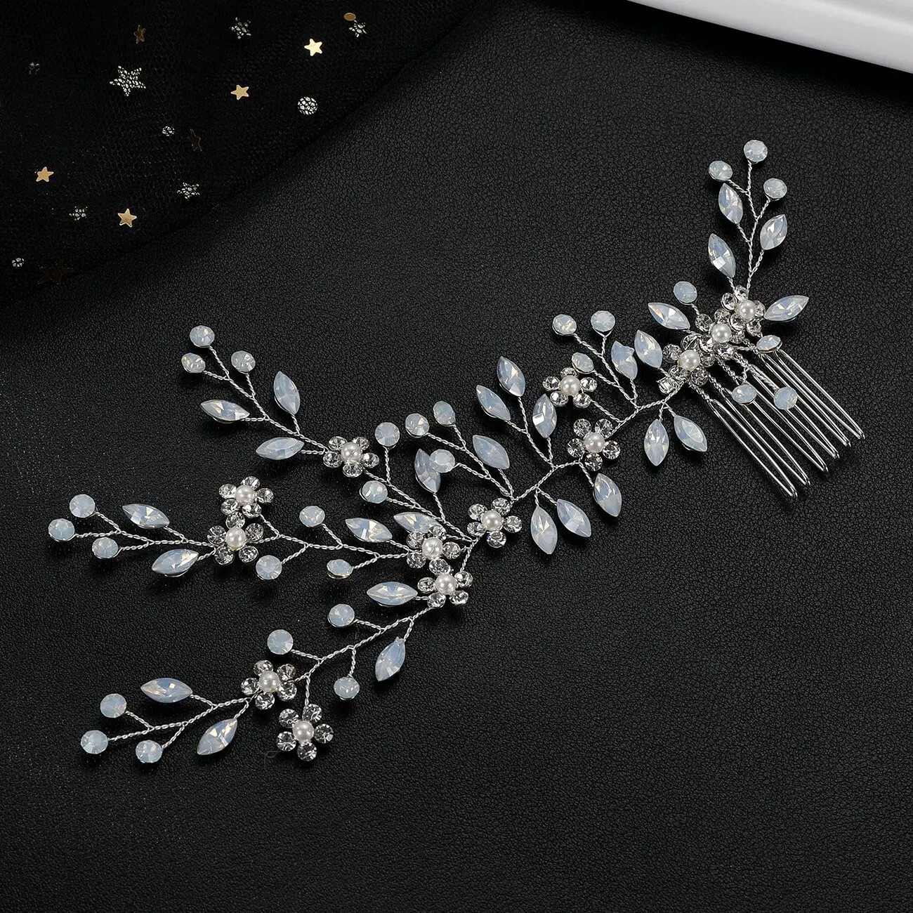 Silver Color Hair Comb Bride Tiaras Headdress Floral Pearl Hairpin Girls Prom Crown Wedding Hair Jewelry Party Gift For Women 250606
