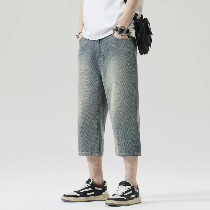Male Short Jeans 2025 Summer Lightweight Baggy Straight Cut Cropped Pants American High Fashion Wide Leg denim Shorts 250611Z