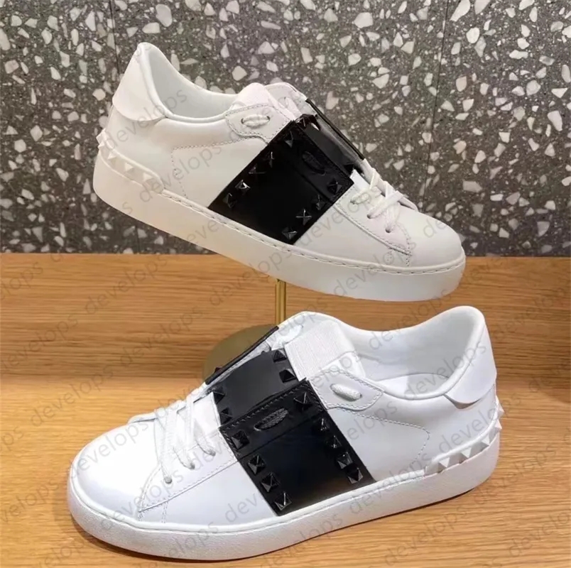 Designer rivet Casual Shoes Men and women Low Flat Open Sneakers Platform Leather Retro black, white pink beige Luxury Calfskin Vintage Sports Loafers Trainers 001
