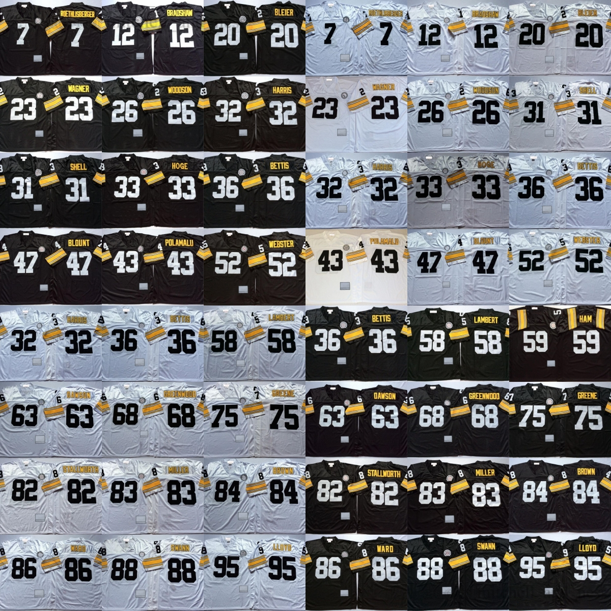 1980 Vintage Football 84 Antonio Brown Jerseys Classic Retro 75 Joe Greene 83 Heath Miller 82 John Stallworth 32 Franco Harris 36 Jerome Bettis 88 Lynn Swann Jerseys