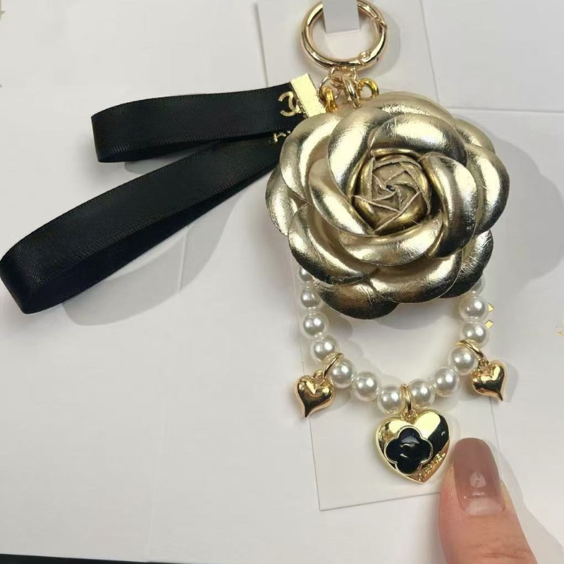 2025 Spring limited edition lipstick designer keychain key chain rings women girls lovely rose camellia flower design keychain bag charm accessories F