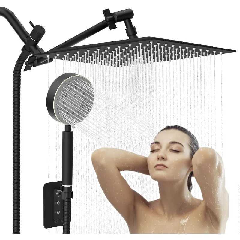 Shower Heads with Handheld Spray Combo 10 Matte Black High Pressure Rain Shower Head 11 Adjustable Extension Arm and X250612