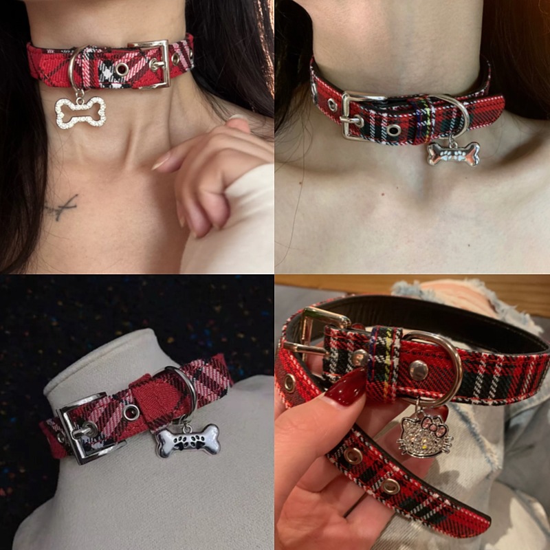 Choker 3PCS/LOT Black Red Girds Y2K hip-hop Rock Contrast Fluorescent Alien Pendant pink Chain Necklace