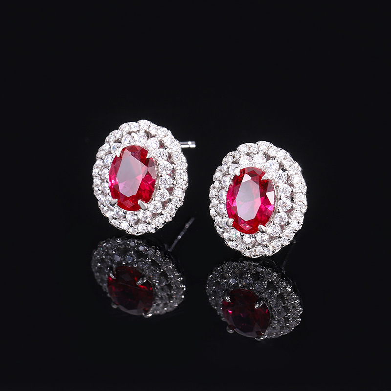 S925 Silver Faux Pigeon Blood Ruby Earrings, Ring, Pendant Set, 1216-68 Main Stone Ruby Jewelry, Perfect for Weddings and Special Occasions, Elegant F