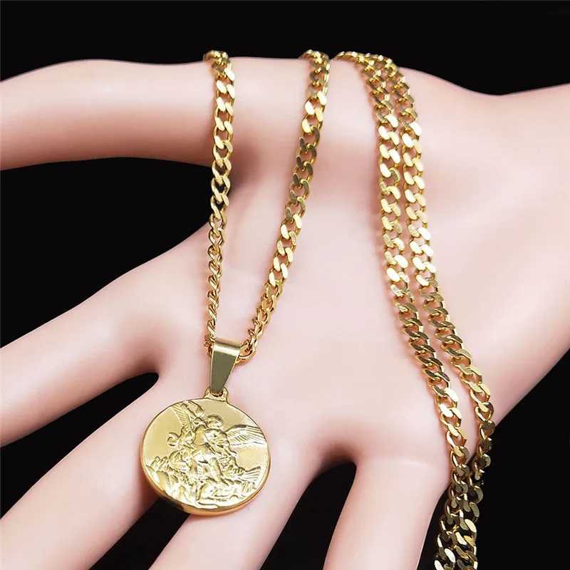 Archangel Saint Michael Stainless Steel Chain Necklace for Women/Men Gold Color Pendant Necklaces Jewelry colier homme NK62S02 W250612