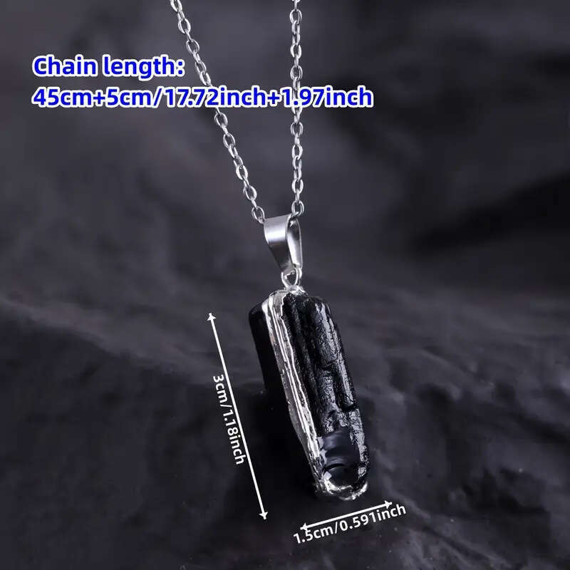 Natural Black Tourmaline Gilded Crystal Rough Stone Irregular Leather Cord Necklace Jewelry Pendant