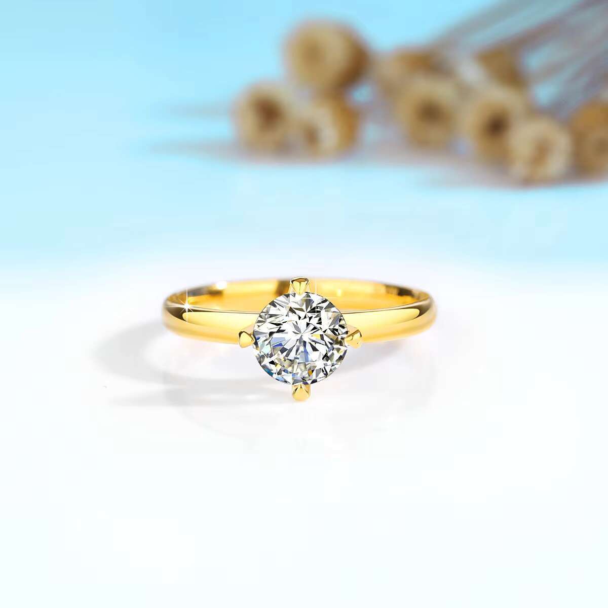 Classic 4 Prong Ring Engagement Wedding 1 ct Moissanite Diamond Woman Real 18K Gold 5D Rings Hollow Bijoux Pour Femmes