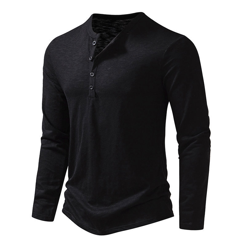 Shirt Men's Cotton Button Henley neck Shirt Long Sleeve Casual Button Solid color Fashion T-Shirts New Men's Slub Cotton Henley Neck Long-Sl