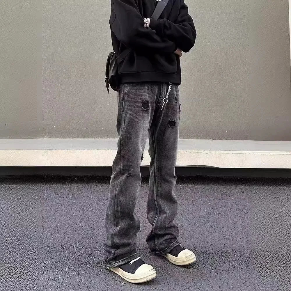 American Style High Street Holey Jeans For Men Casual Loose Fit Straight Leg Trousers Summer 2024 Arrival Vibe Idle 250611Z