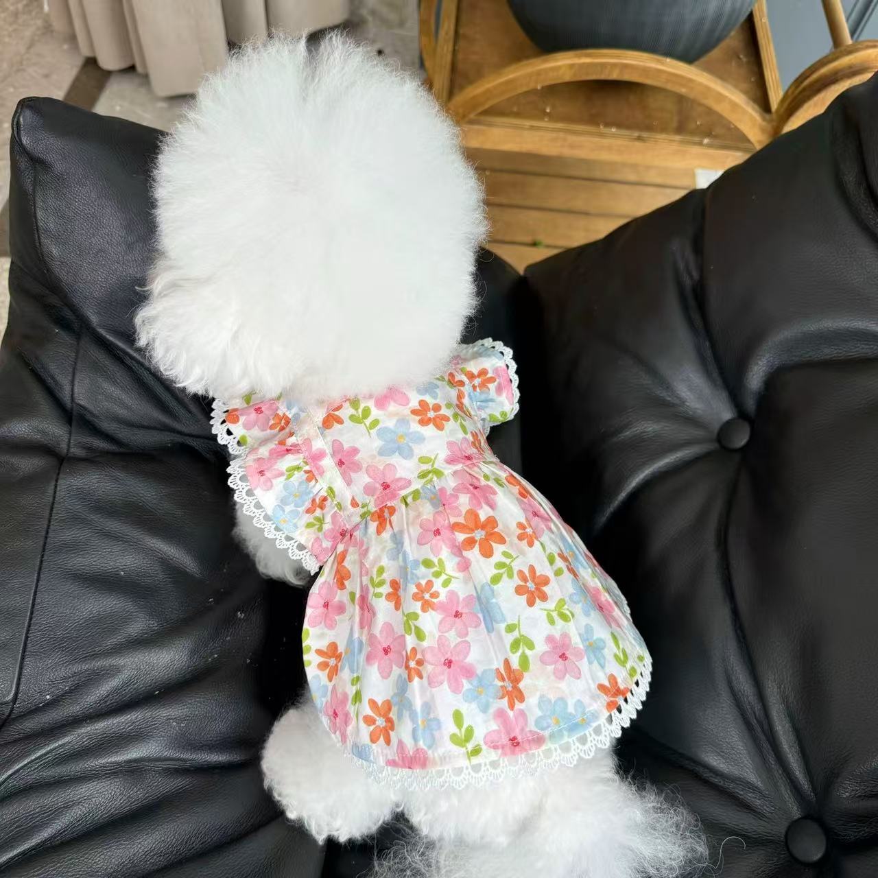 T442Dog clothes pet spring and summer plaid suspenders thin skirt Teddy Bichon Pomeranian small puppy cat cute