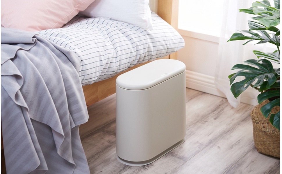 icedog 12 Liter (3.2 Gallon) Rectangular Trash Can with Press Top Lid - White Modern Waste Bin for Bathroom, Bedroom, Kitchen, Office - Slim Plastic G