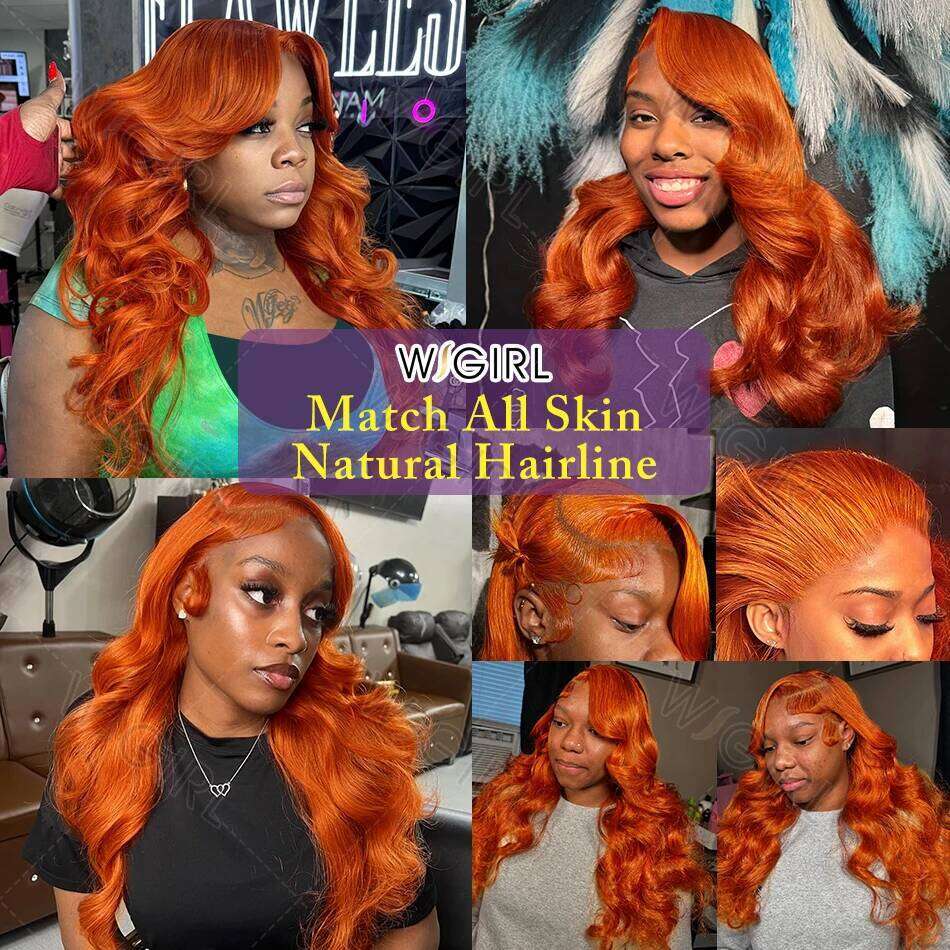 30 32 Inch Orange Body Wigs Brazilian Ginger 13x6 HD Lace Frontal Water Wave Human Hair Wig For Women
