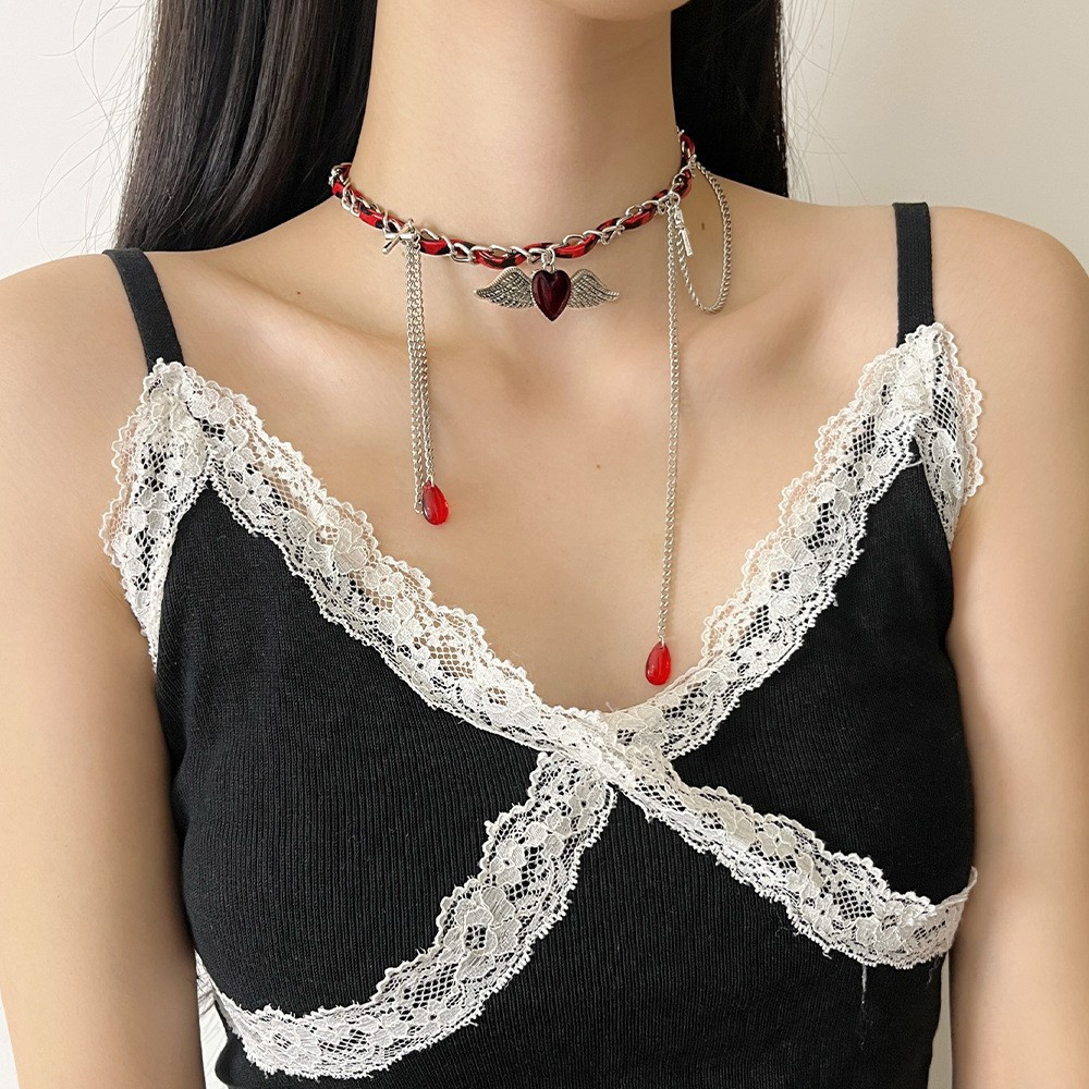 Chains Y2K 5PCS/LOT Hip-hop Rock Contrast Fluorescent Alien Pendant Long Sweater Chain Necklace