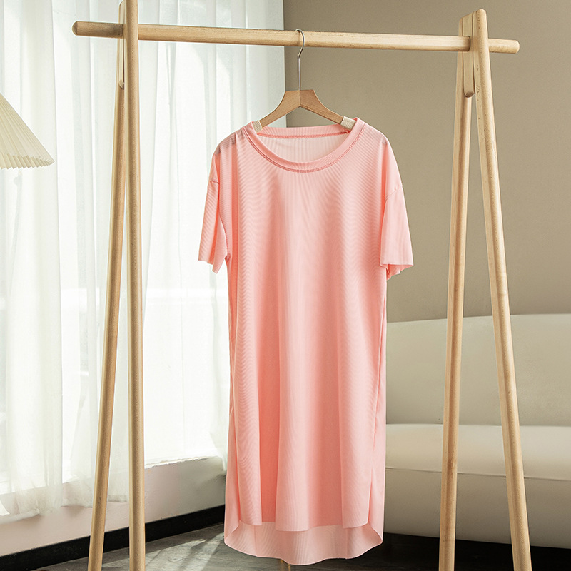 DO9295 Medium-length solid color round neck casual home short-sleeved thin outer wear