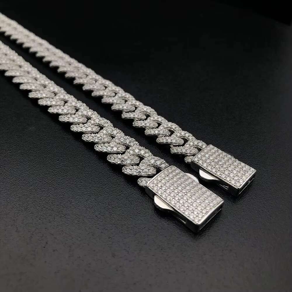 In Stock S925 Sterling Silver D VVS Moissanite Diamond 6.5mm-12mm 6.5Inch-24inches Cuban Link Chain Bracelet Necklace