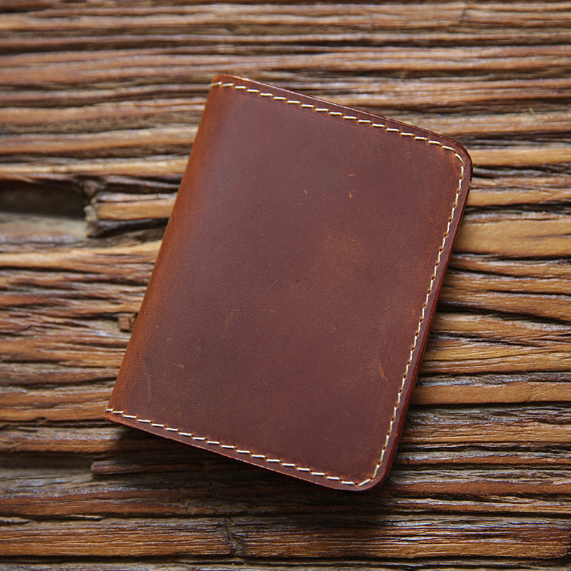 Retro Crazy Horse Leather Cards Cases Mens Cowhide Credit Card Holder Wallet Handmade Ultra-thin Slim Drivers License ID Cover 250208