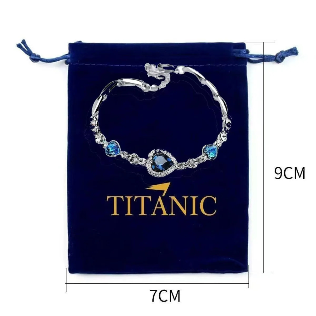 Ocean Heart Titanic Blue Pendant NecklaceVelvet Bag Fashionable Sparkling Full Diamond Eternal Love Red Sweater Chain 250610