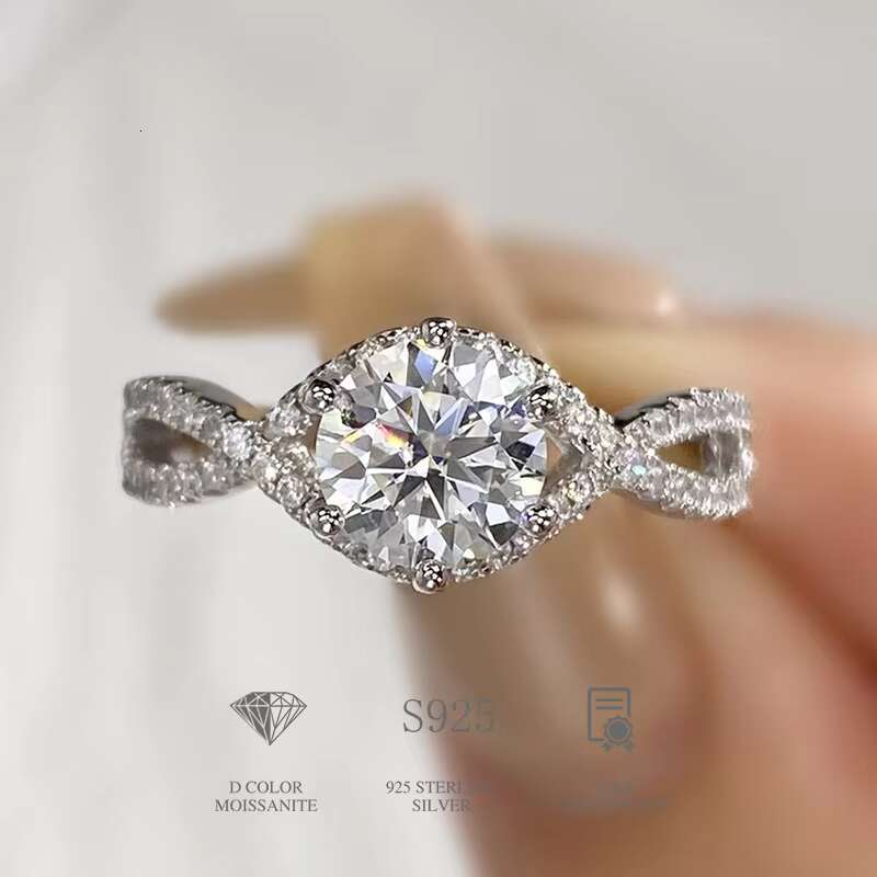 Factory Wholesale 1-2 Ct Luxury 925 Sterling Silver Engagement Ring GRA Pass Diamond Tester Moissanite Solitaire Ring for Women