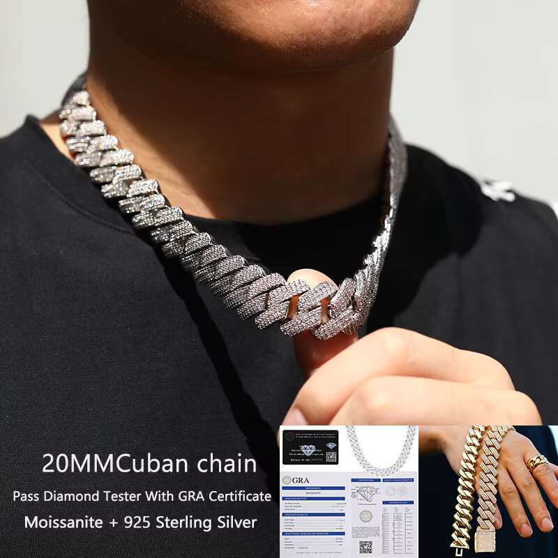 8-22mm Top Quality 925 Sterling Silver Moissanite Necklace for Hip Hop Jewelry Miami Bling Cuban Link Chain Rock TRENDY