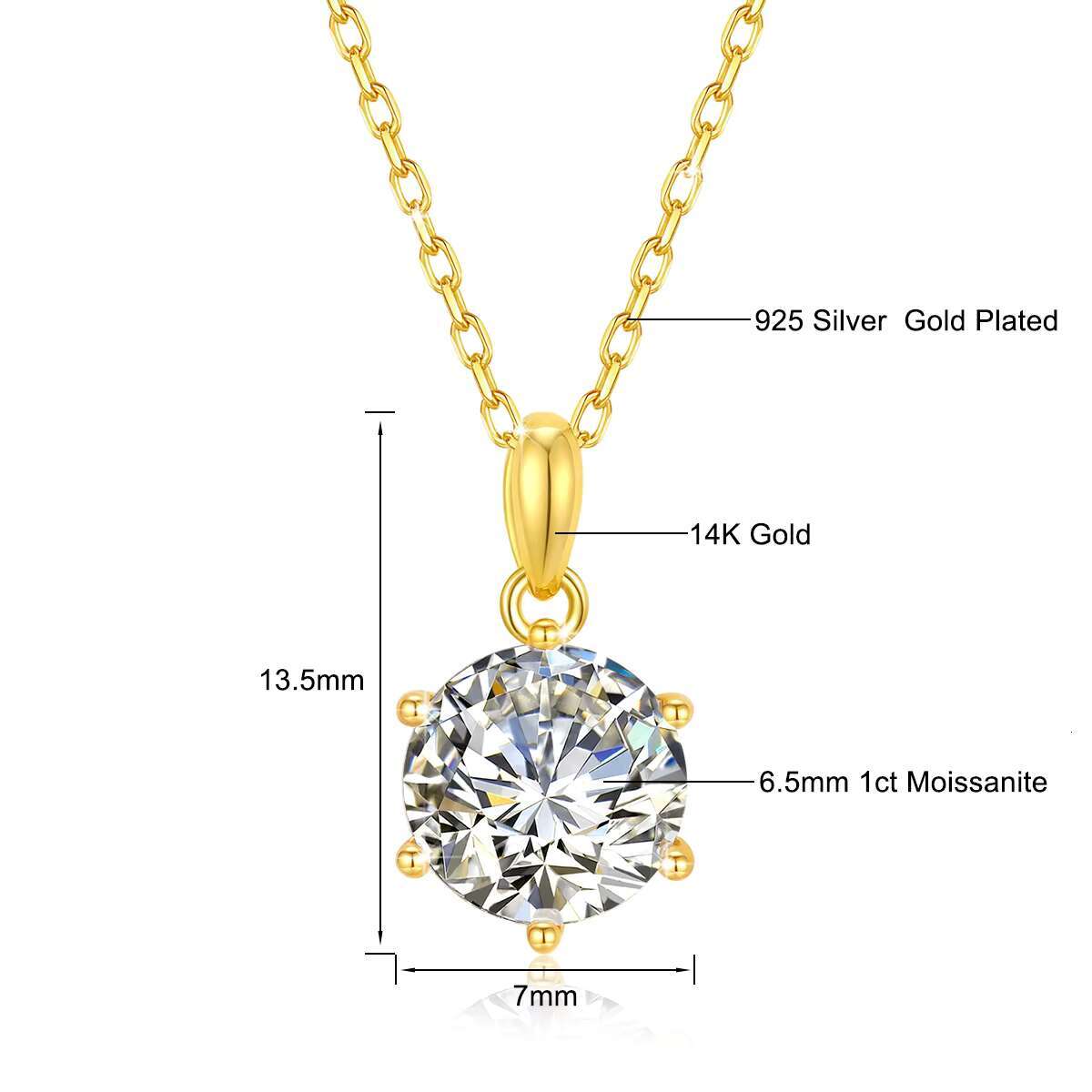 Classic Fine Jewellery Woman Engagement Gifts Pendant 1ct 2ct 3ct Moissanite Diamond Hollow 14k Gold Necklace Pendant