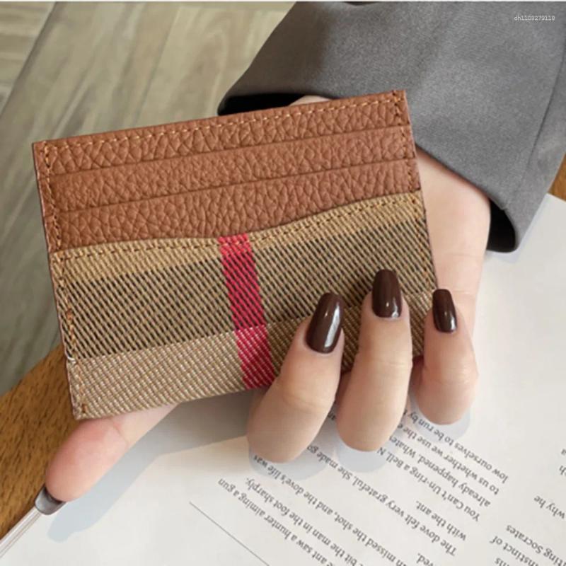 Card Holders Mini Vintage Style Leather Holder Elegant Design Ultrathin Coin Wallet Patchwork Pattern Multi-Functional Checkered