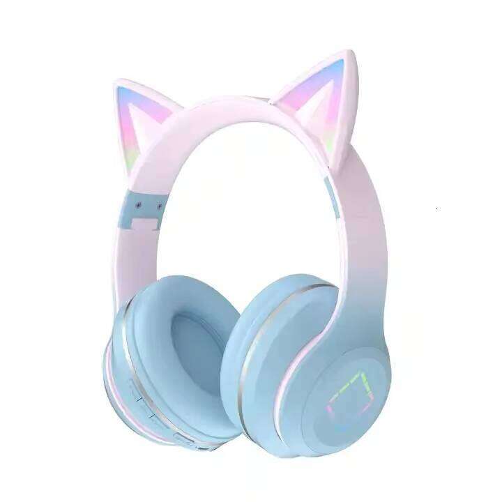 DHgadgets Wireless Cat Ear Headphones with LED Light Bluetooth Headset Over Ear Foldable Headphones with Mic for Kids Teens Girls Boys