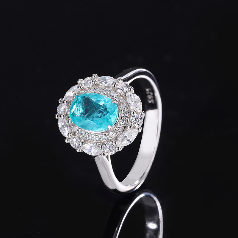 Hot Selling S925 Silver Jewelry Set, Faux Paraiba Gemstone Ring, Earrings & Pendant Set, Perfect for Weddings and Special Occasions, Fashionable Elega