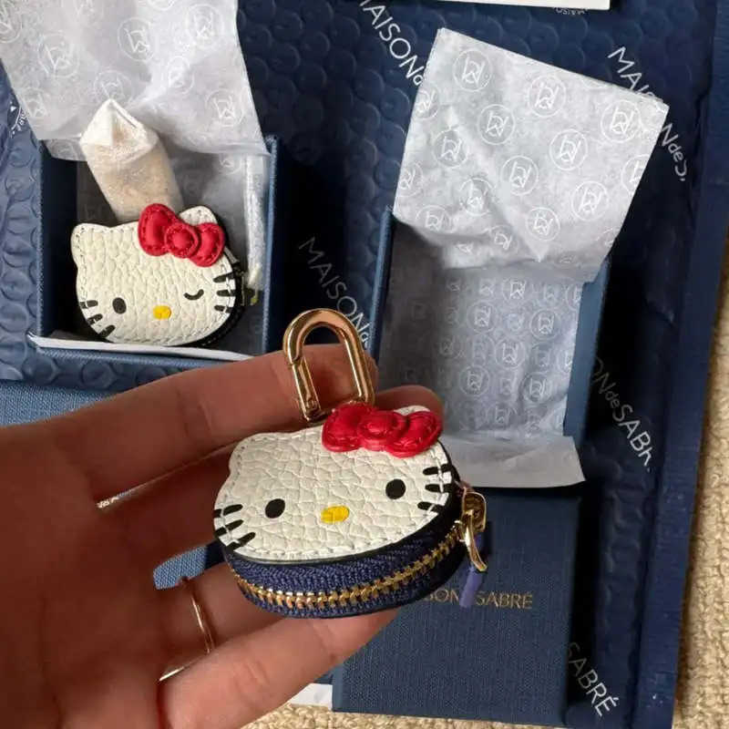 Sanrio Cute High Beauty Hello Kitty Cartoon Personalized Creative Leather Bag Keychain Pendant Fashion Clothing Accessories Kids Gifts X250612