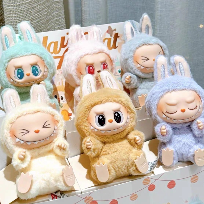 Labubu Plush Doll Macaroon Action Animation Character Doll Hobby Pendant Decoration Cute Mysterious Box PVC Childrens Day Surprise Gift