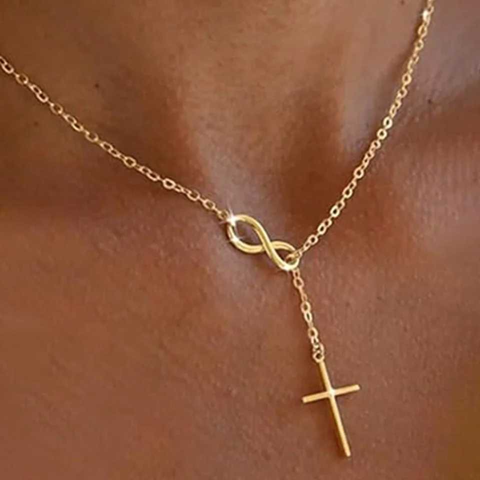 DGIDDK Stainless Steel Infinite Lucky 8 Cross Pendant Y Necklace Womens Anti-Allergy Infinite Lasso Faith Forever Necklace W250612