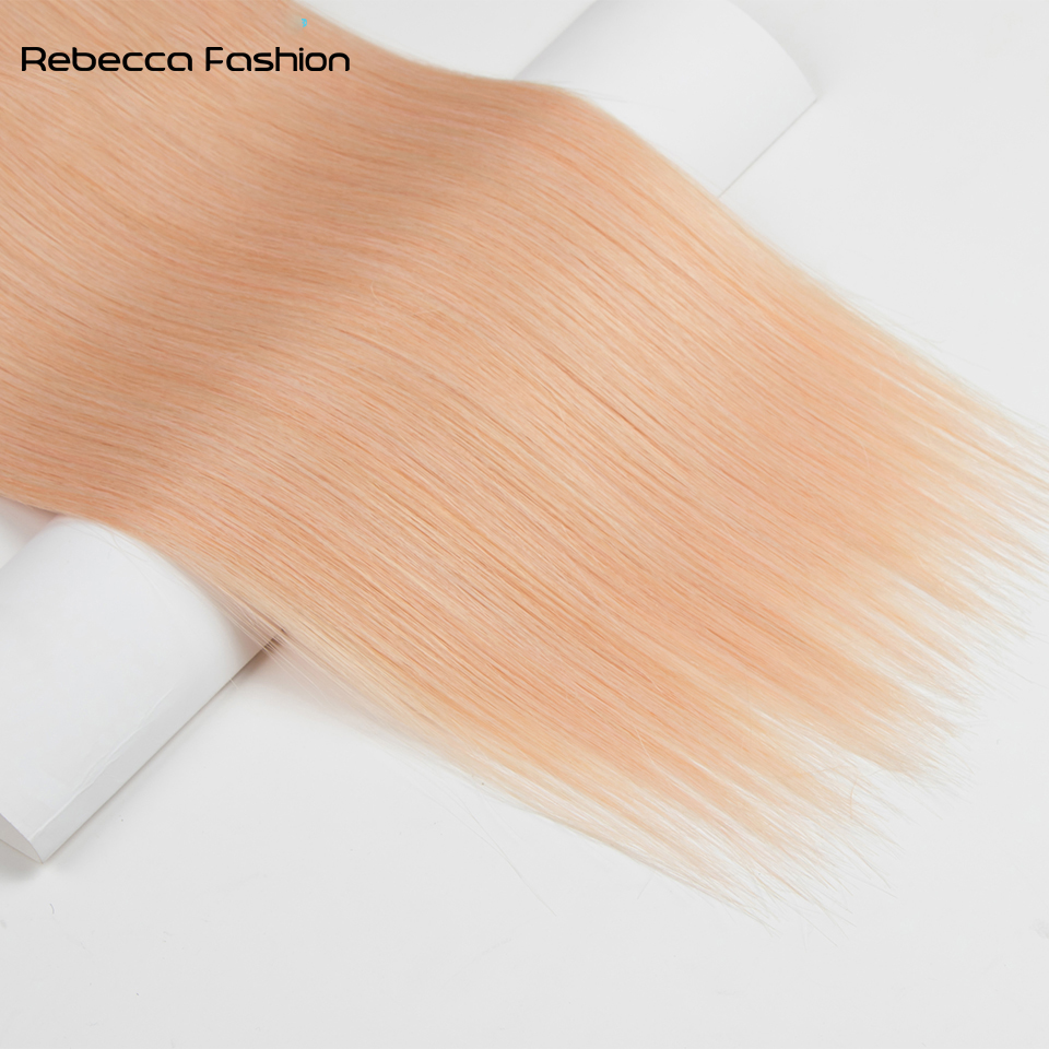 Rebecca Fashion Straight Synthetic Extensions Ombre Blonde Bundles Soft Synthetic 24 Inch Natural Hair For Women