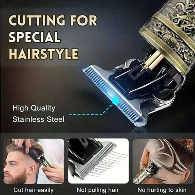 Vintage T9 Electric Hair Clipper Professional LED Display Dragon Carving Beard Shaver for Barber Shop Haircutting hine g250612