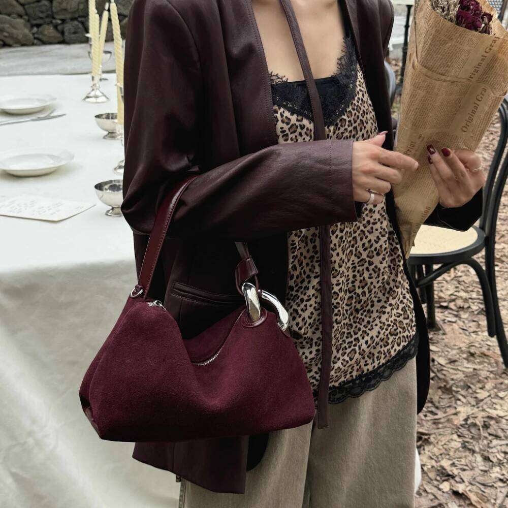 Designer Bag Motingsome Natural Suede Bag Women Underarm Saddle Bags Fashionable Mini Tote Crossbody Genuine Leather Pouch Handbag New