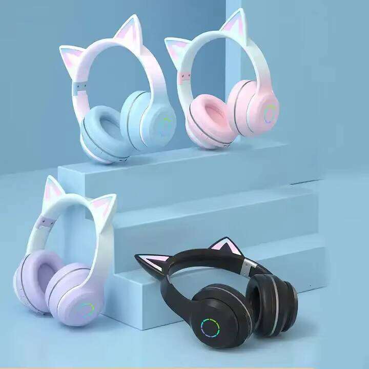 DHgadgets Wireless Cat Ear Headphones with LED Light Bluetooth Headset Over Ear Foldable Headphones with Mic for Kids Teens Girls Boys