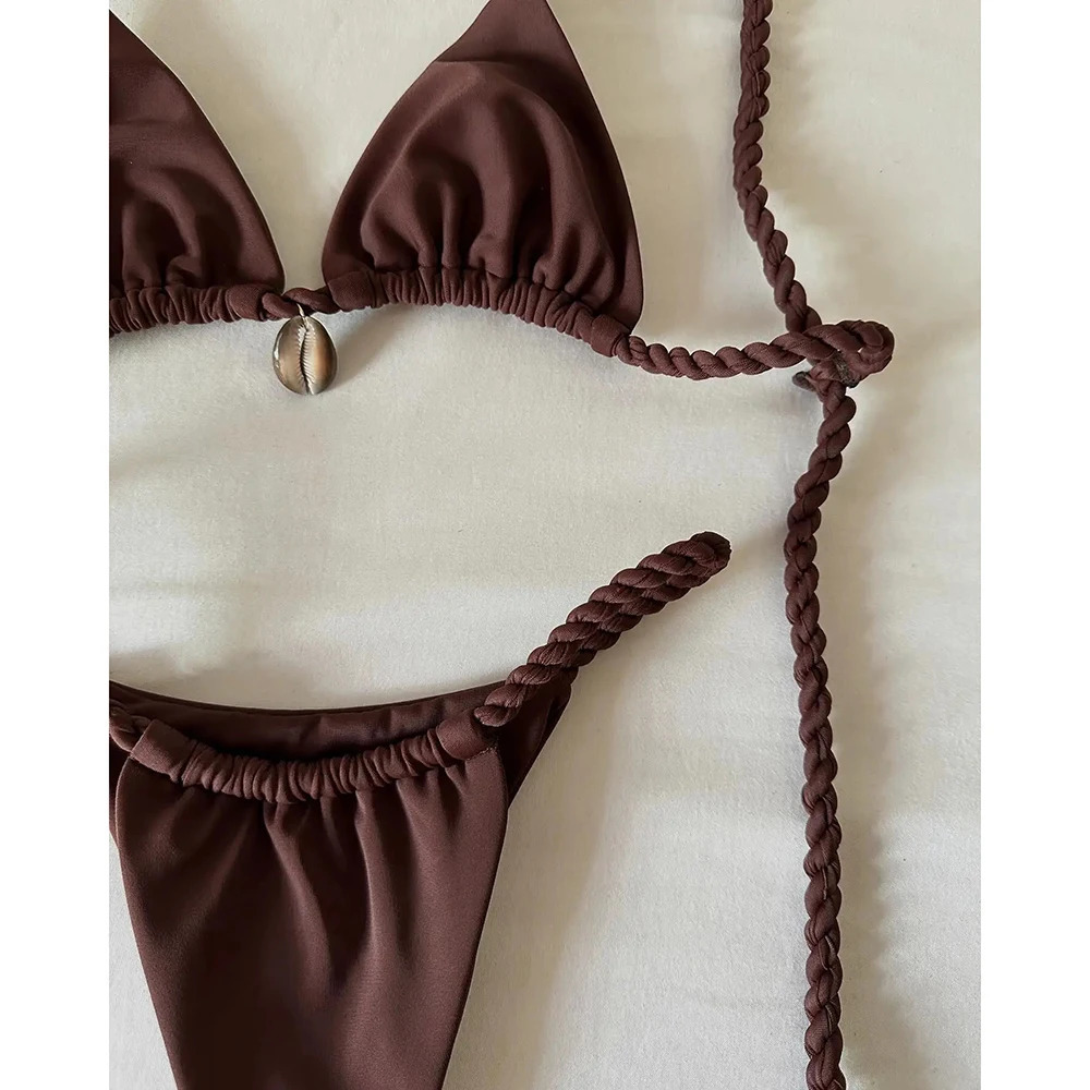 Micro Bikinis Sexy Women Swimsuits Swimwear 2025 Push Up Bikini Set Shell Bathing Suit Halter Beachwear Brazilian Biquini Female 250611