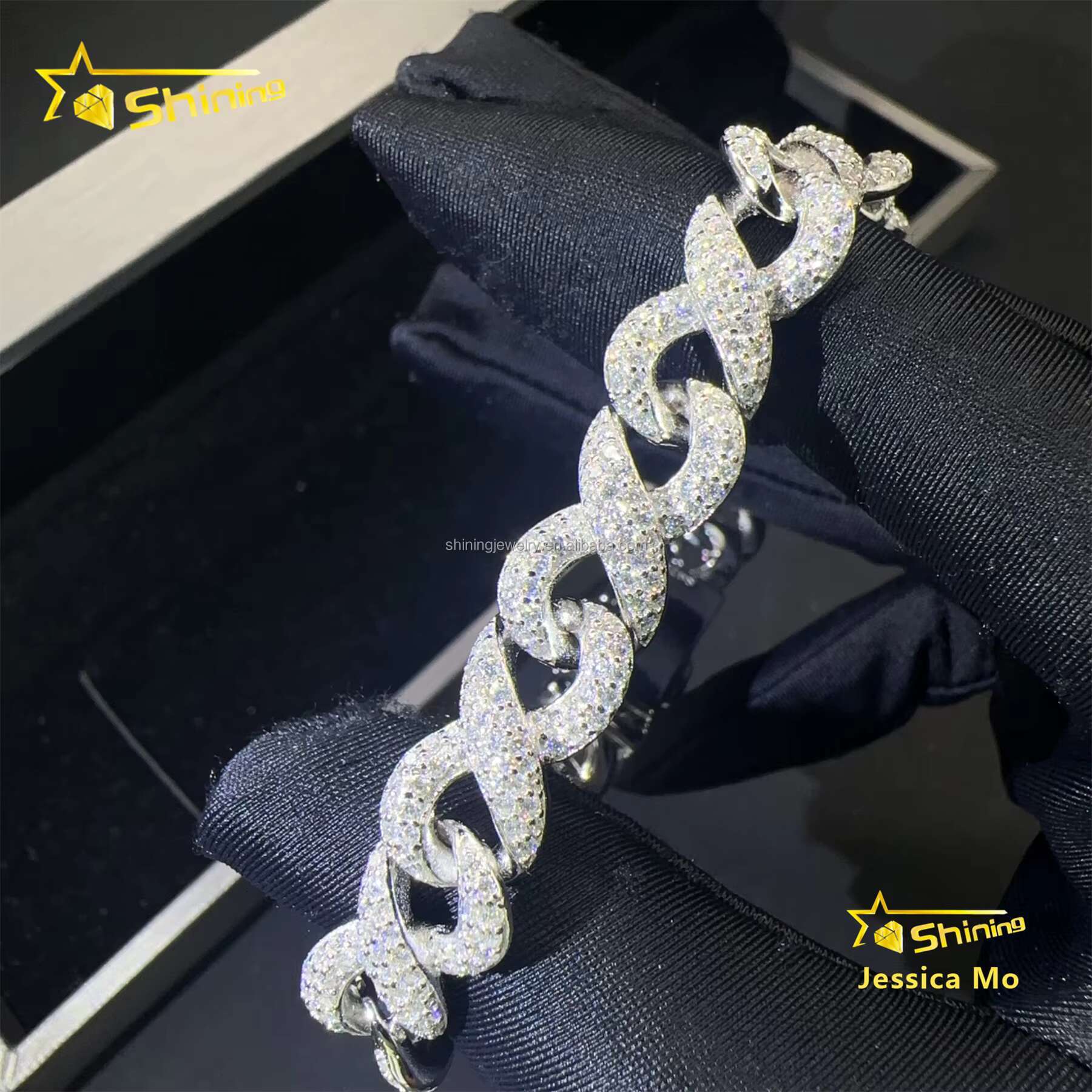 New Design Hip Hop Fashion Jewelry 10mm VVS1 Moissanite Iced Out GRA Certificate S925 Silver Infinity S925 Cuban Bracelet Man