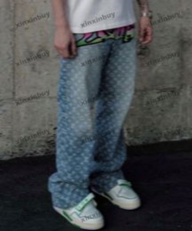 xinxinbuy Men women designer pant Flame gradient jacquard Toothbrush embroidery denim Spring Casual pants Black navy blue green red S-2XL