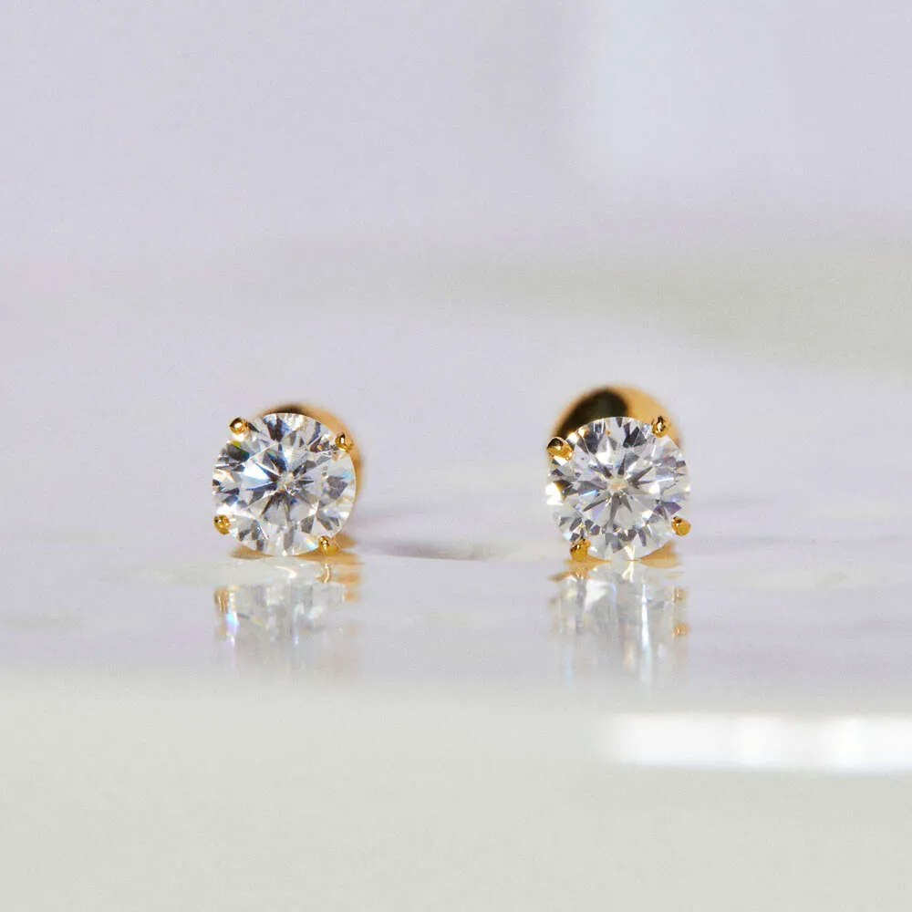 Newest Popular Solid Gold 2 Side Wearing Labgrown Dia Earring Studs With Ball Shape Screw Back