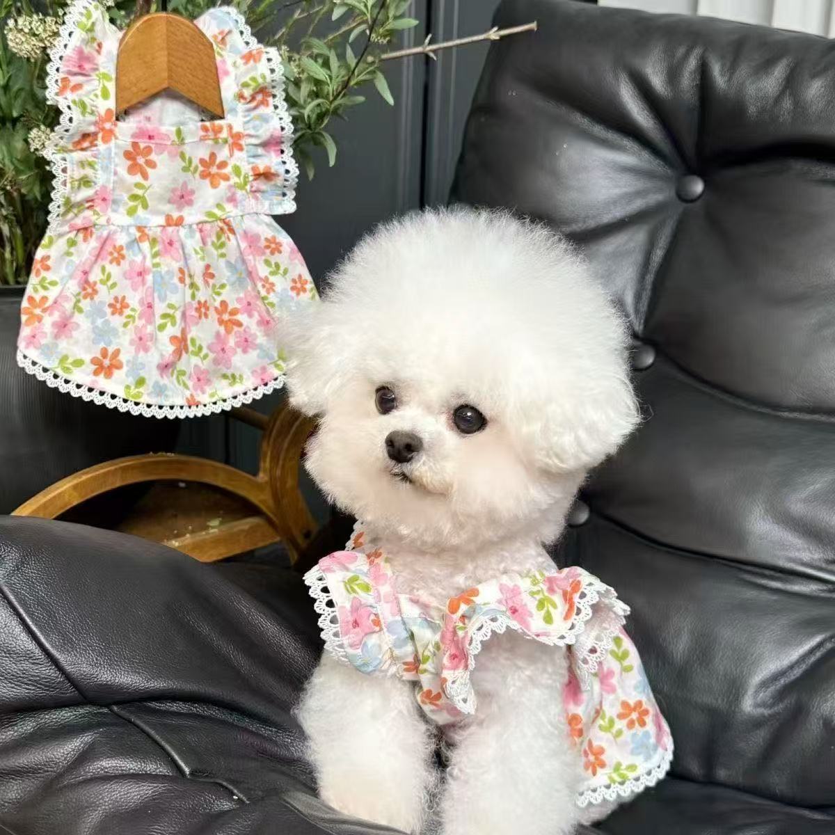 T442Dog clothes pet spring and summer plaid suspenders thin skirt Teddy Bichon Pomeranian small puppy cat cute