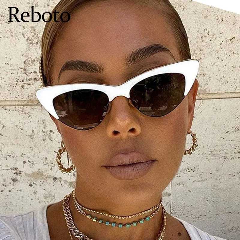 Vintage White Cat Eye Sunglasses For Women Vintage New Fashion Small Half Frame Eyewear Trending Travel Sexy Woman Sunglasses Z250612