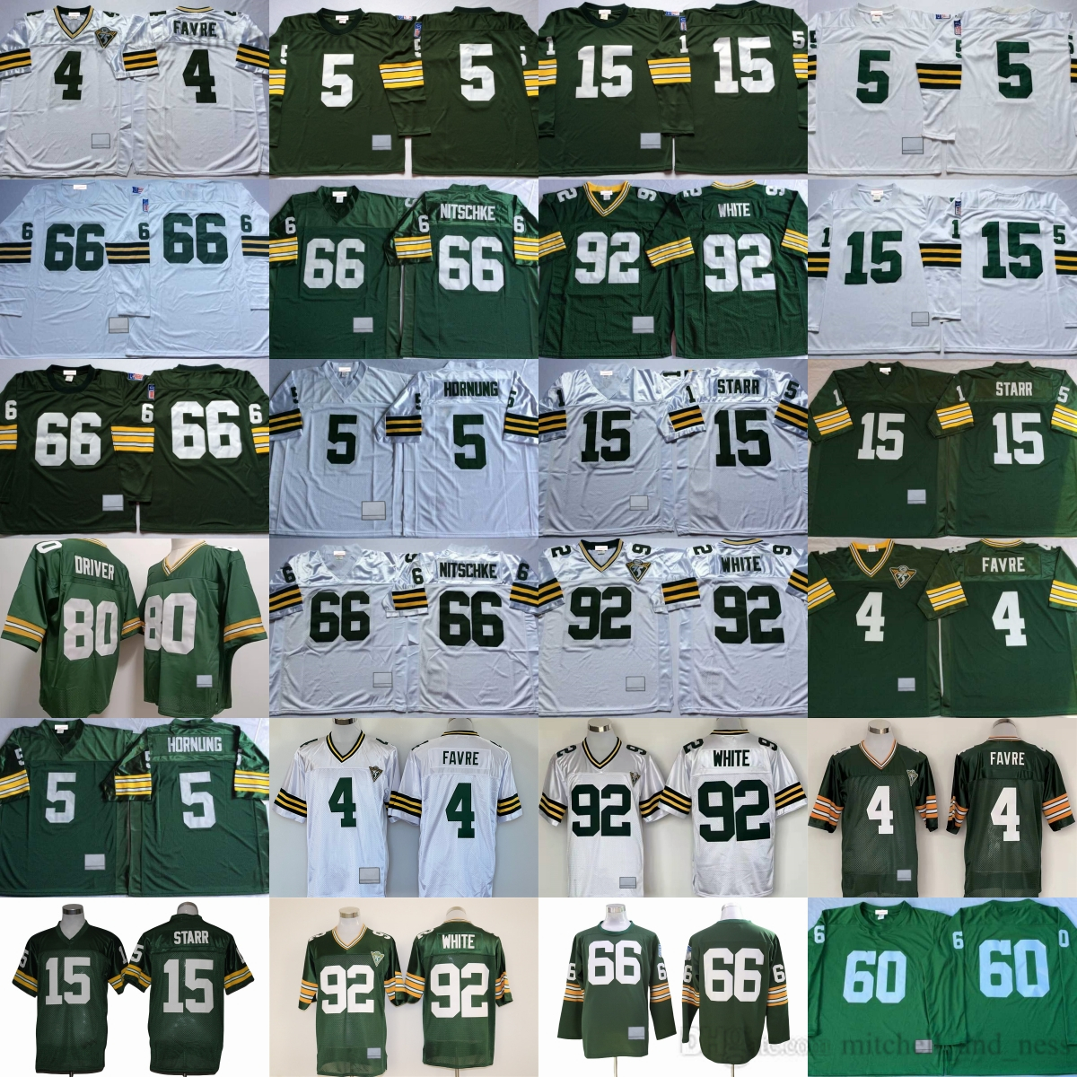 1980 Vintage Throwback Football 92 Reggie White Jerseys Retro Stitch 4 Brett Favre 5 Paul Hornung 15 Bart Starr 66 Ray Nitschke 21 Charles Woodson Jersey