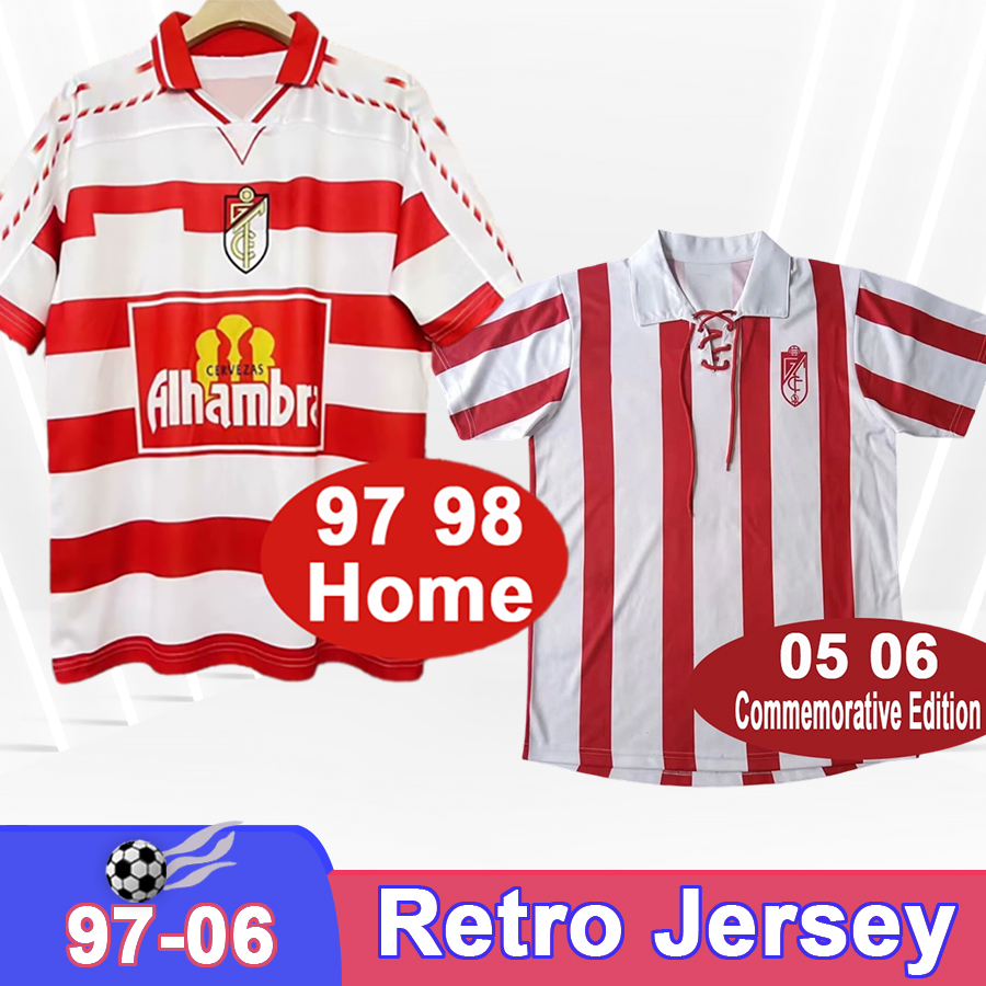 1997 1998 Granada CF Mens Retro Soccer Jerseys 2005 2006 Commemorative Edition Home Red White Football Shirt Vintage Short Sleeve Adult Uniforms