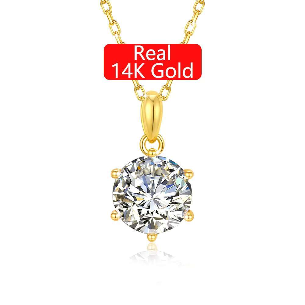 Classic Fine Jewellery Woman Engagement Gifts Pendant 1ct 2ct 3ct Moissanite Diamond Hollow 14k Gold Necklace Pendant