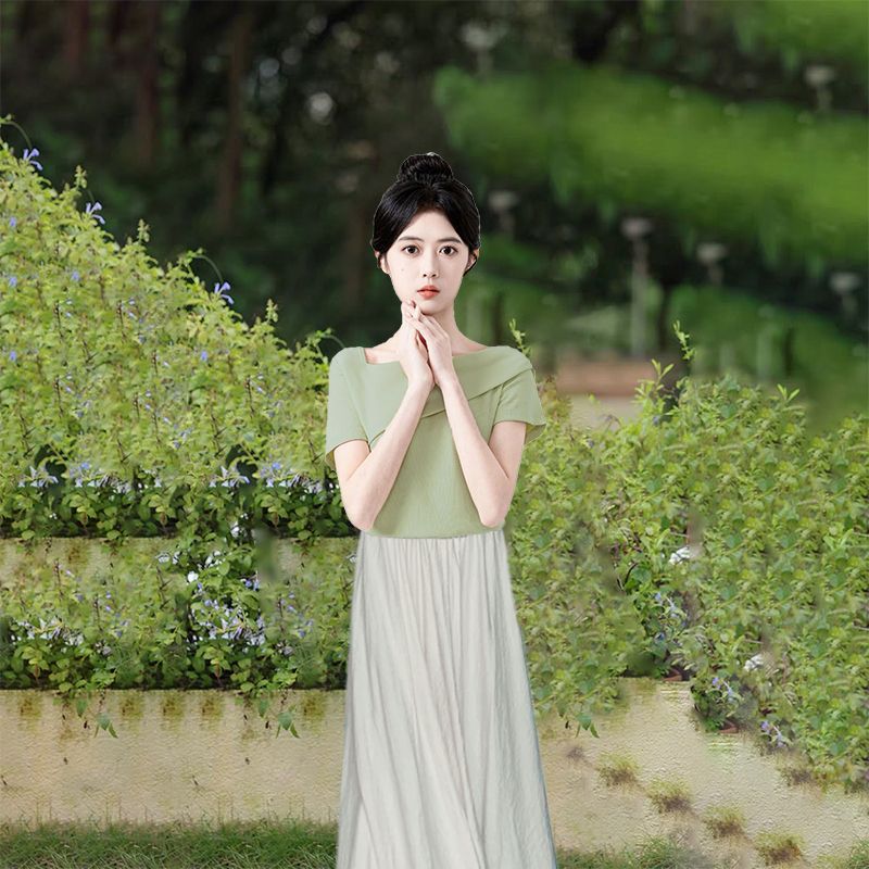 P390 Fashion wear for petite students, slim fit, short-sleeved T-shirt, casual pants skirt