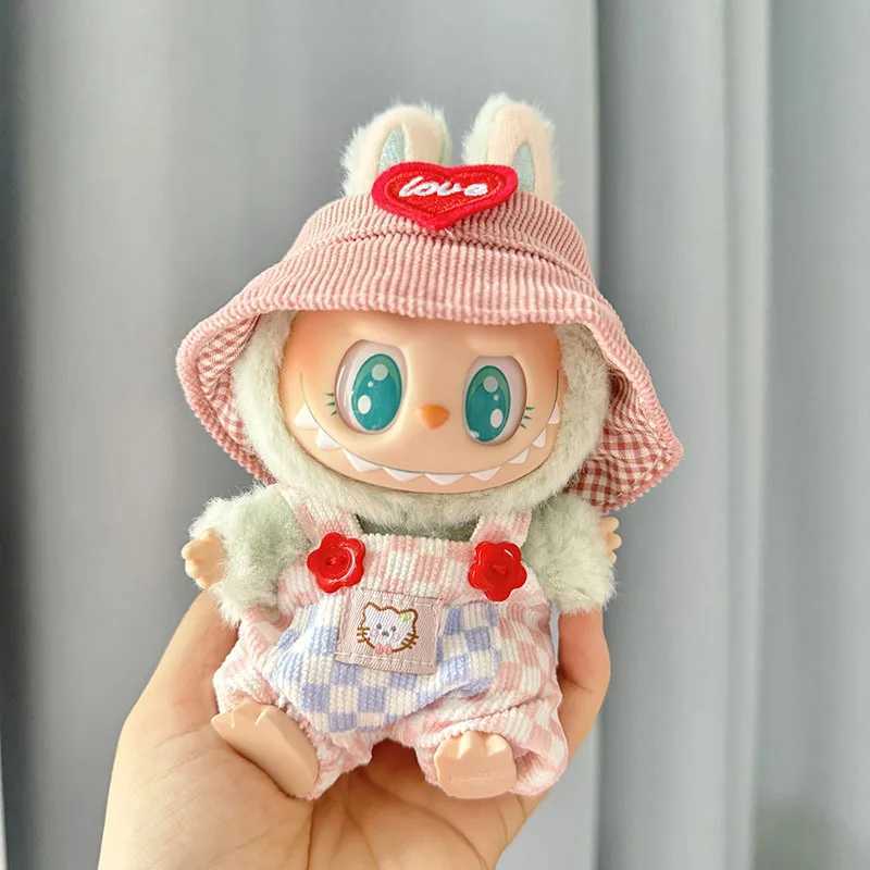 17cm Mini Plush DollS Clothes Outfit Accessories For Korea Kpop Labubu II Idol Dolls Sitting Party Plaid overalls Clothing T250612