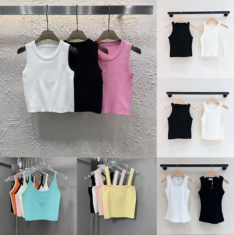 Designer Women's miuly Top Camis Tank Clothes Knits Designer miu muis Embroidery Knitted Vest Sleeveless Breathable Cropped Tops 100% Cottons Top ef6