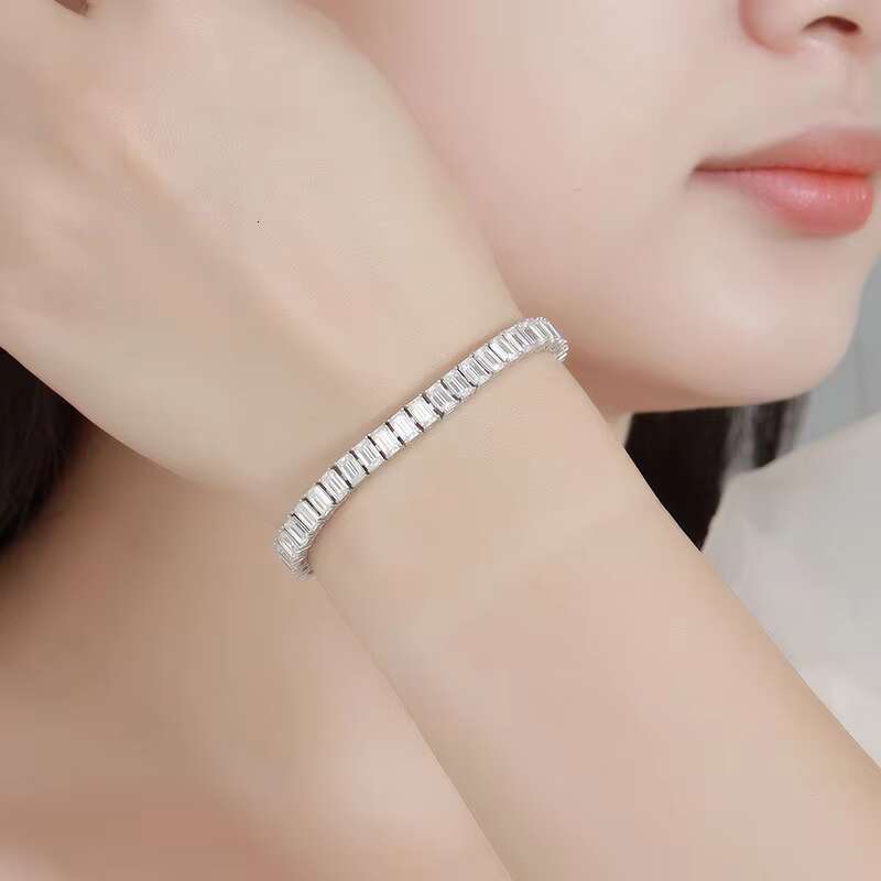 Moissanite Jewelry 1Carat Square Emerald Moissanite Bracelet High-end S925 Sterling Silver Fine Bracelet for Women