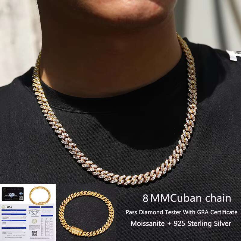 8-22mm Top Quality 925 Sterling Silver Moissanite Necklace for Hip Hop Jewelry Miami Bling Cuban Link Chain Rock TRENDY